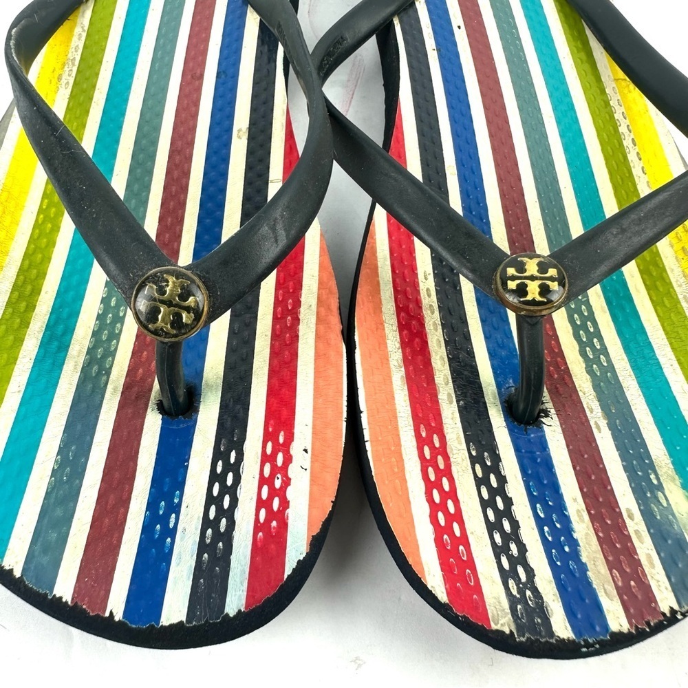 Tory‎ Burch Flip Flop 10.5 Rubber Striped Slip On Sandal Womens - Picture 3 of 8